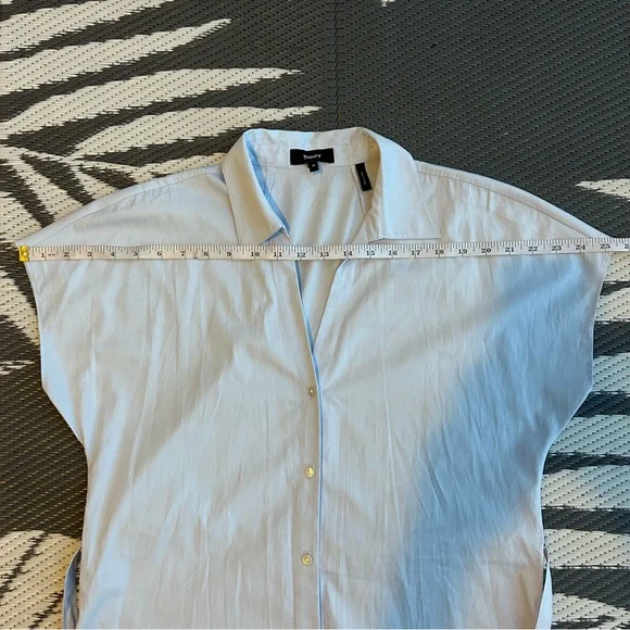 Theory Women's Sleeveless Light Blue Tie Waist Mini Shirt Dress - Picture 7 of 9